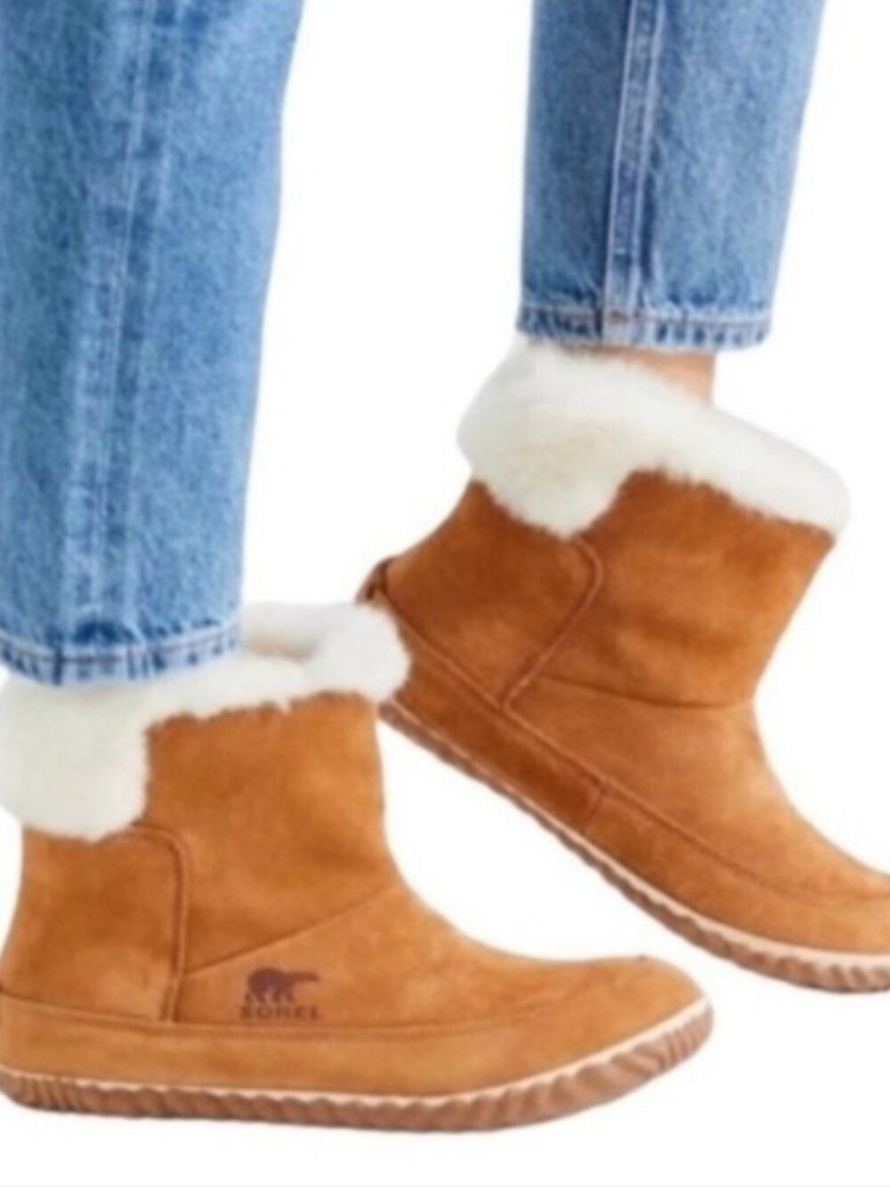 SOREL OUT & ABOUT SUEDE FUR ELK BROWN BOOTIES BOOTS 6